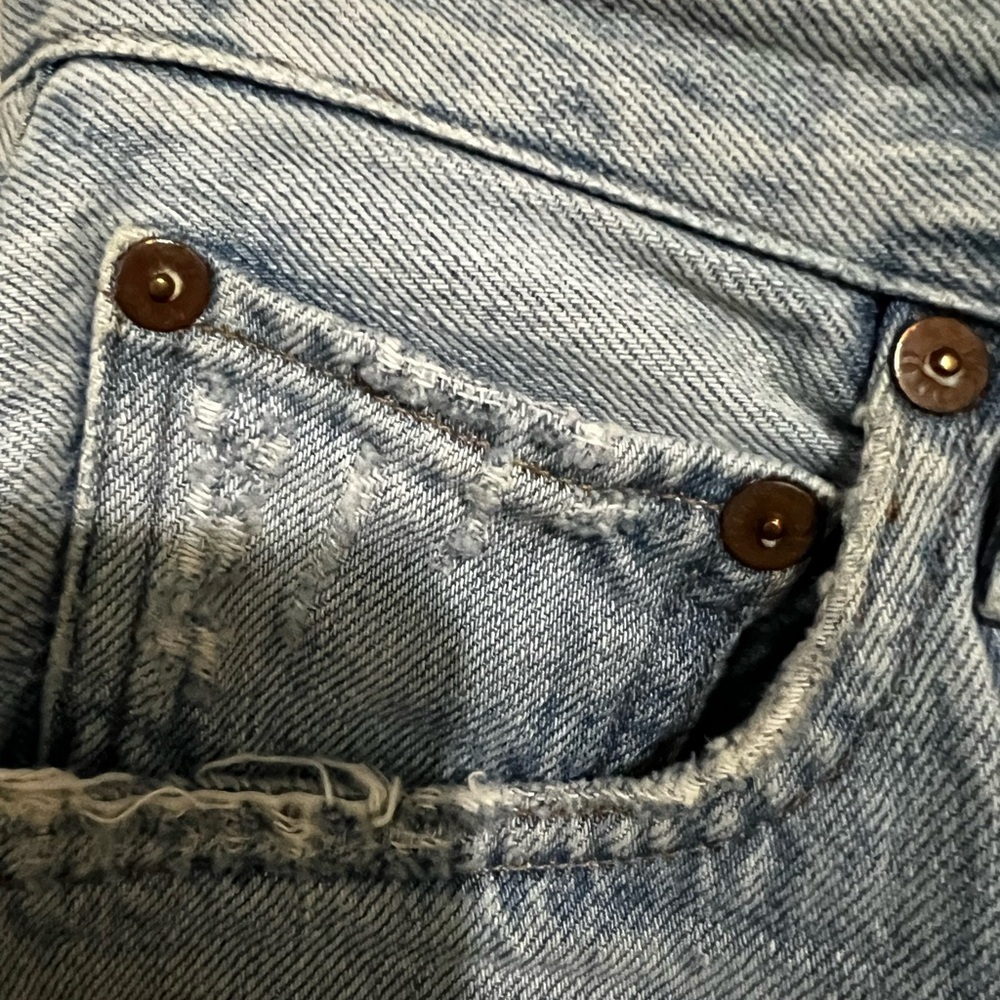 Agolde Riley Revolve High Rise Button Fly Straight Distressed Crop Denim Jeans - Picture 13 of 16